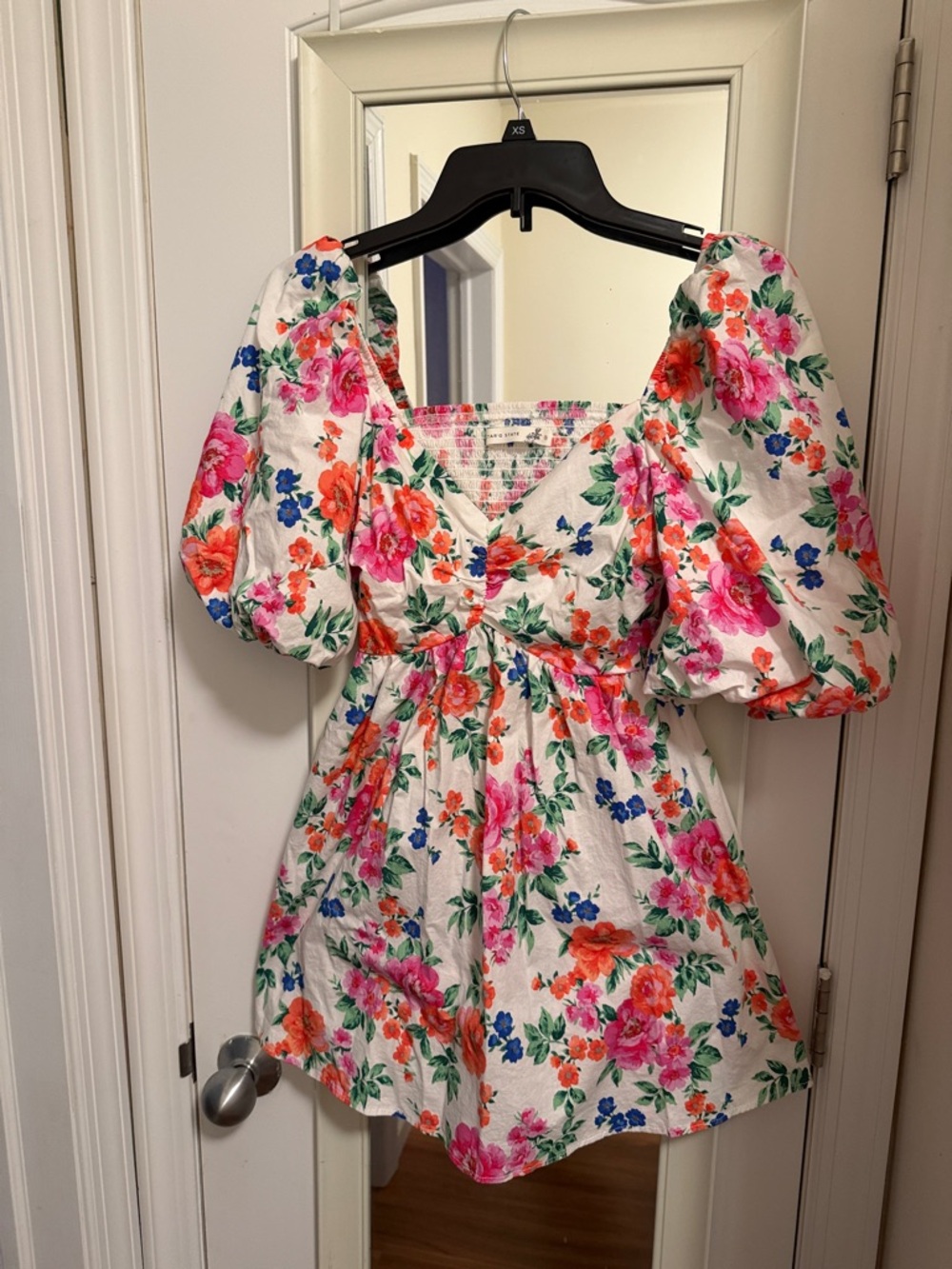 Altar'd State White Floral Puff-Sleeve Mini Dress